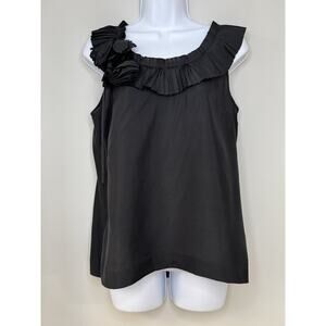 J.Crew Womens 100% Silk Top 6 Black Ruffle Bow Sleeveless Old Money Classic Prep